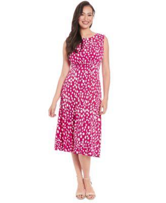 Petite Printed Jewel-Neck Midi Dress Product Image