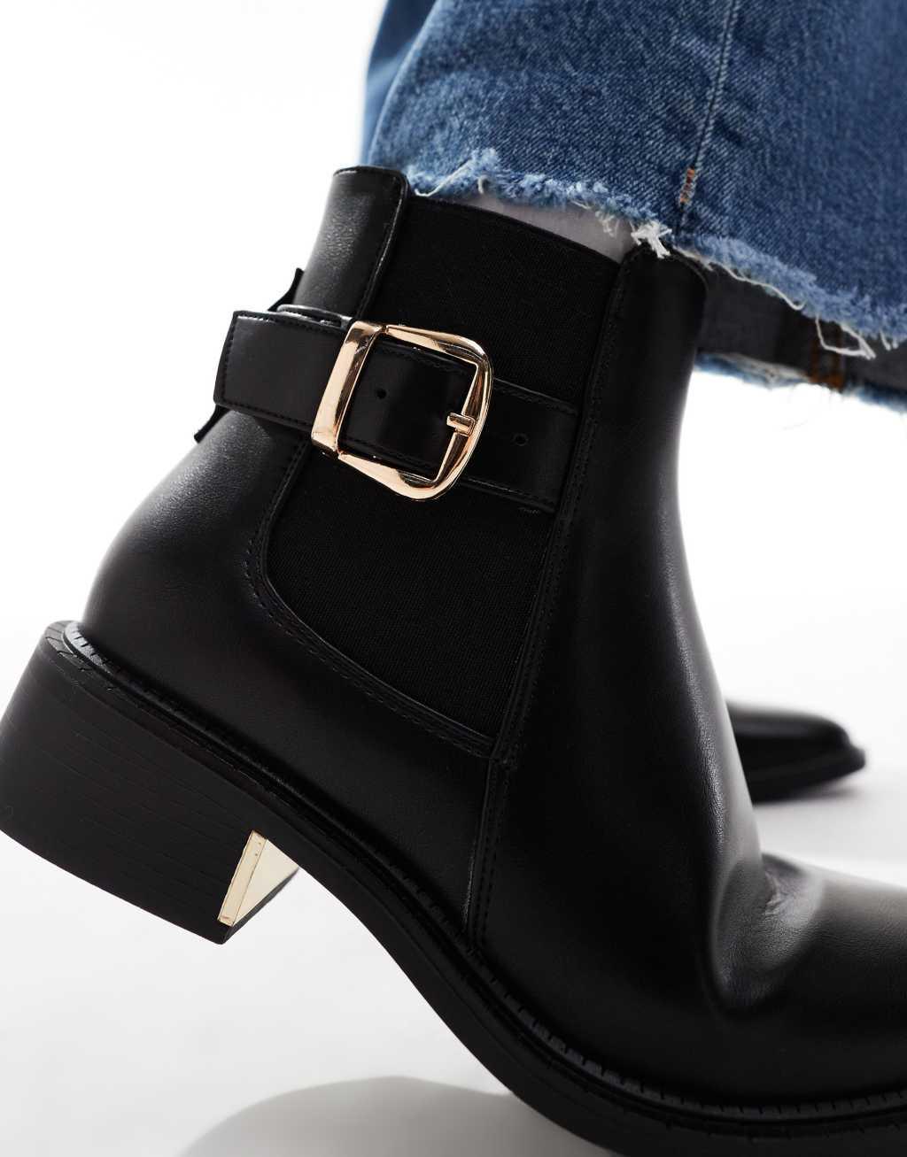 SEQWL Wide Fit ankle boots with buckle details in black Product Image