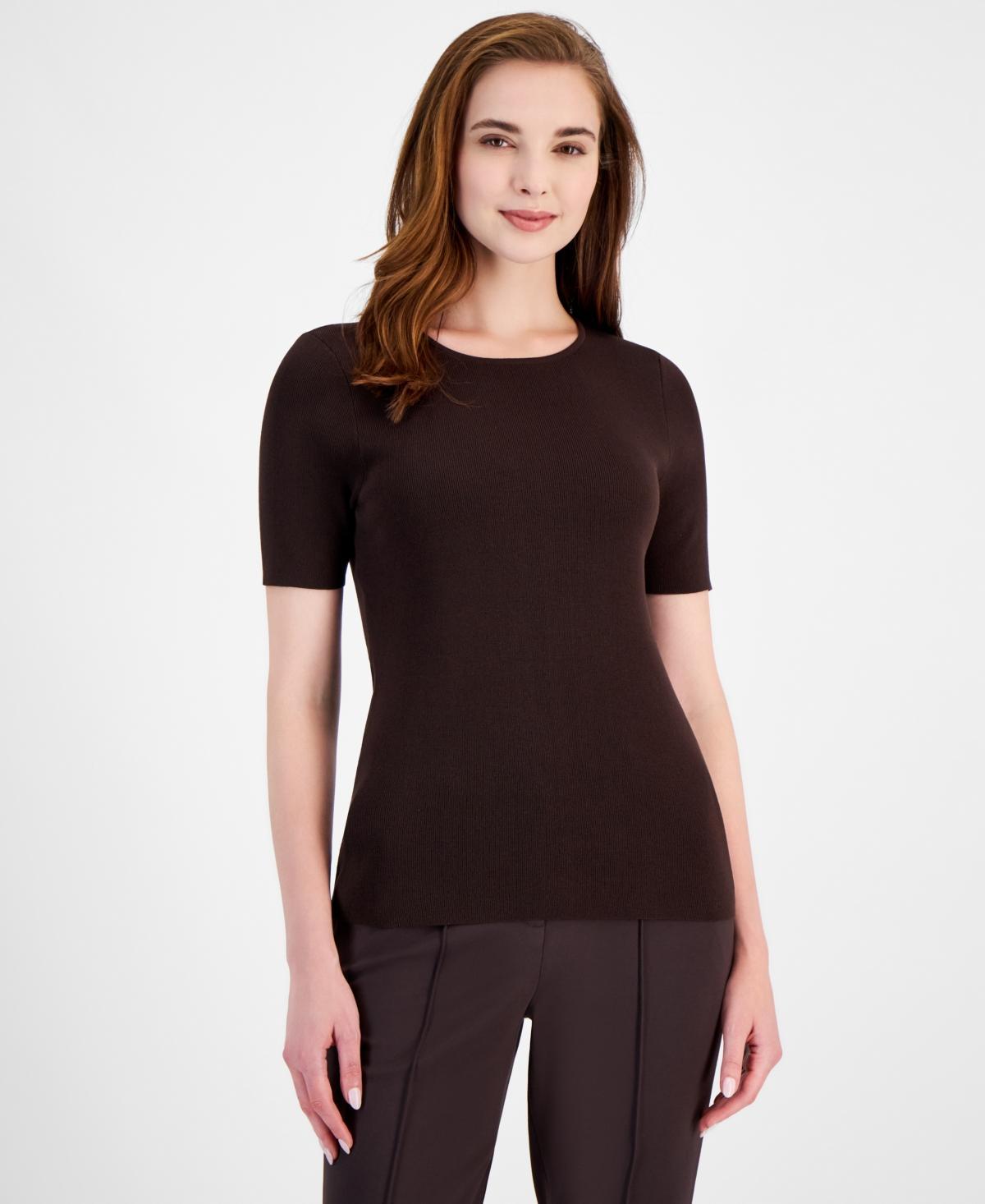 Tahari Asl Womens Short-Sleeve Ribbed Top Product Image