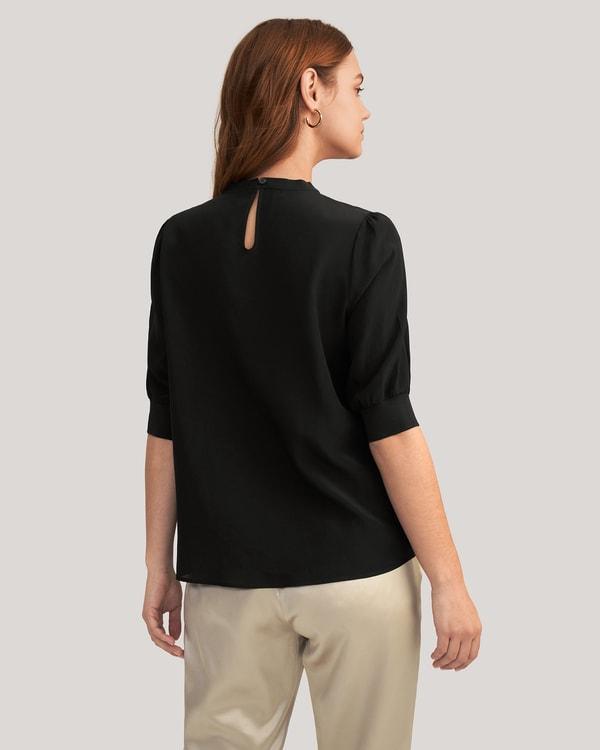 Elegant Casual Silk Tee With Rib Cuff Product Image