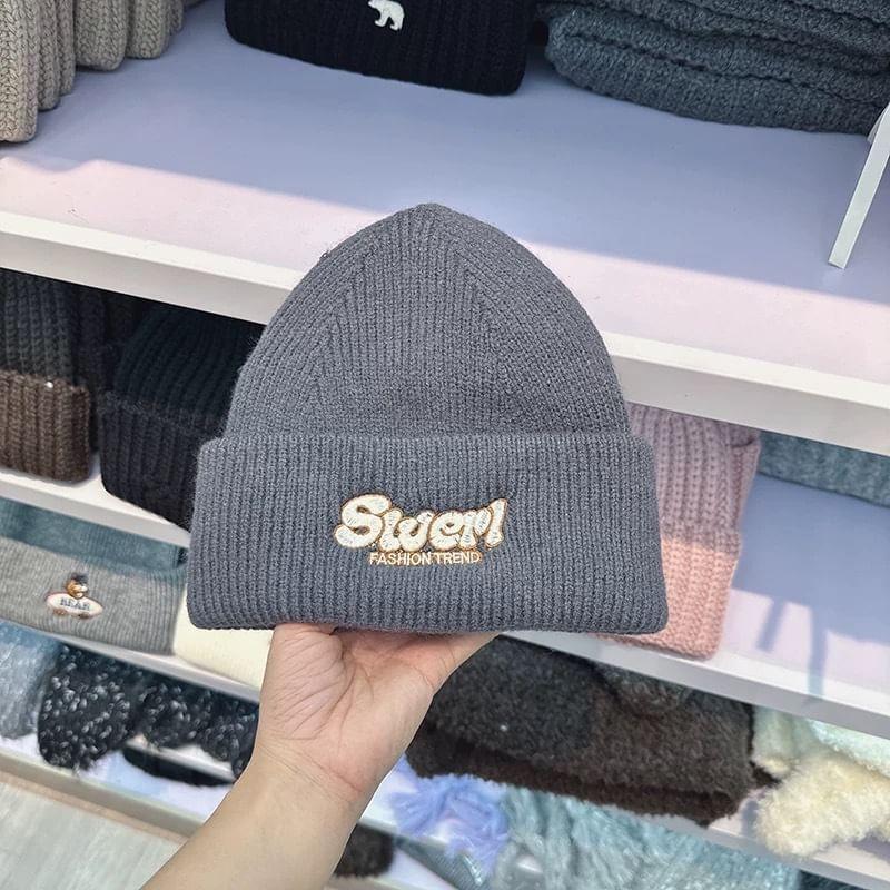 Lettering Embroidered Knit Beanie Product Image