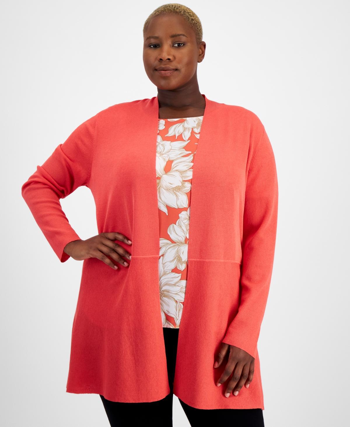 Anne Klein Plus Size Monterey Open-Front Cardigan Product Image