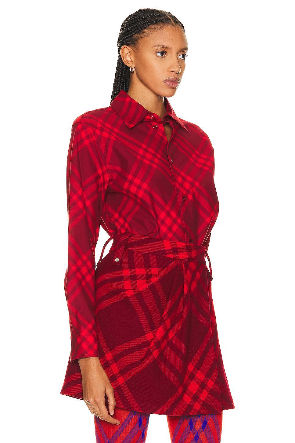 Burberry Long Sleeve Check Shirt in Red Product Image