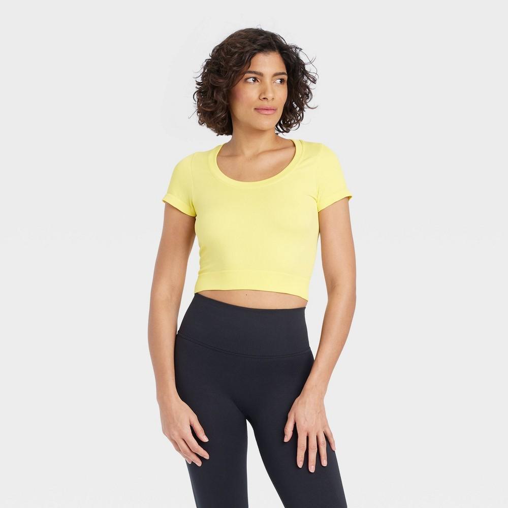 Womens Seamless Cropped Short Sleeve Top - All In Motion Lemon Yellow L Product Image