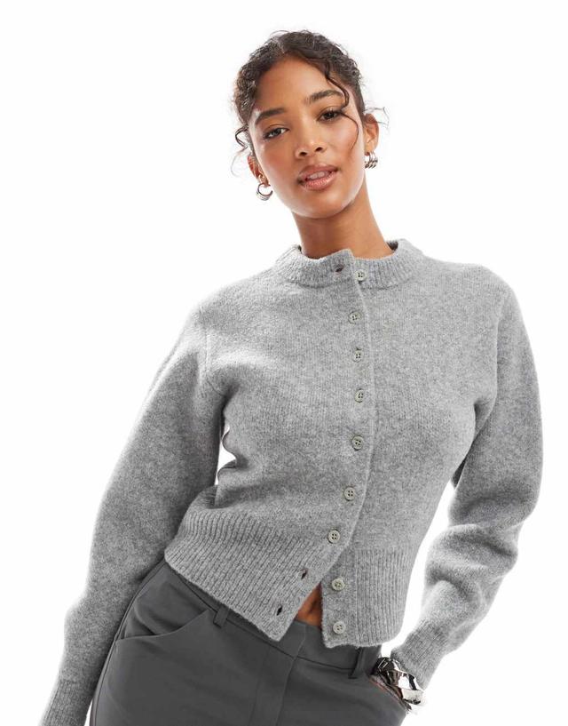 ASOS DESIGN crew neck compact cardigan in gray Product Image