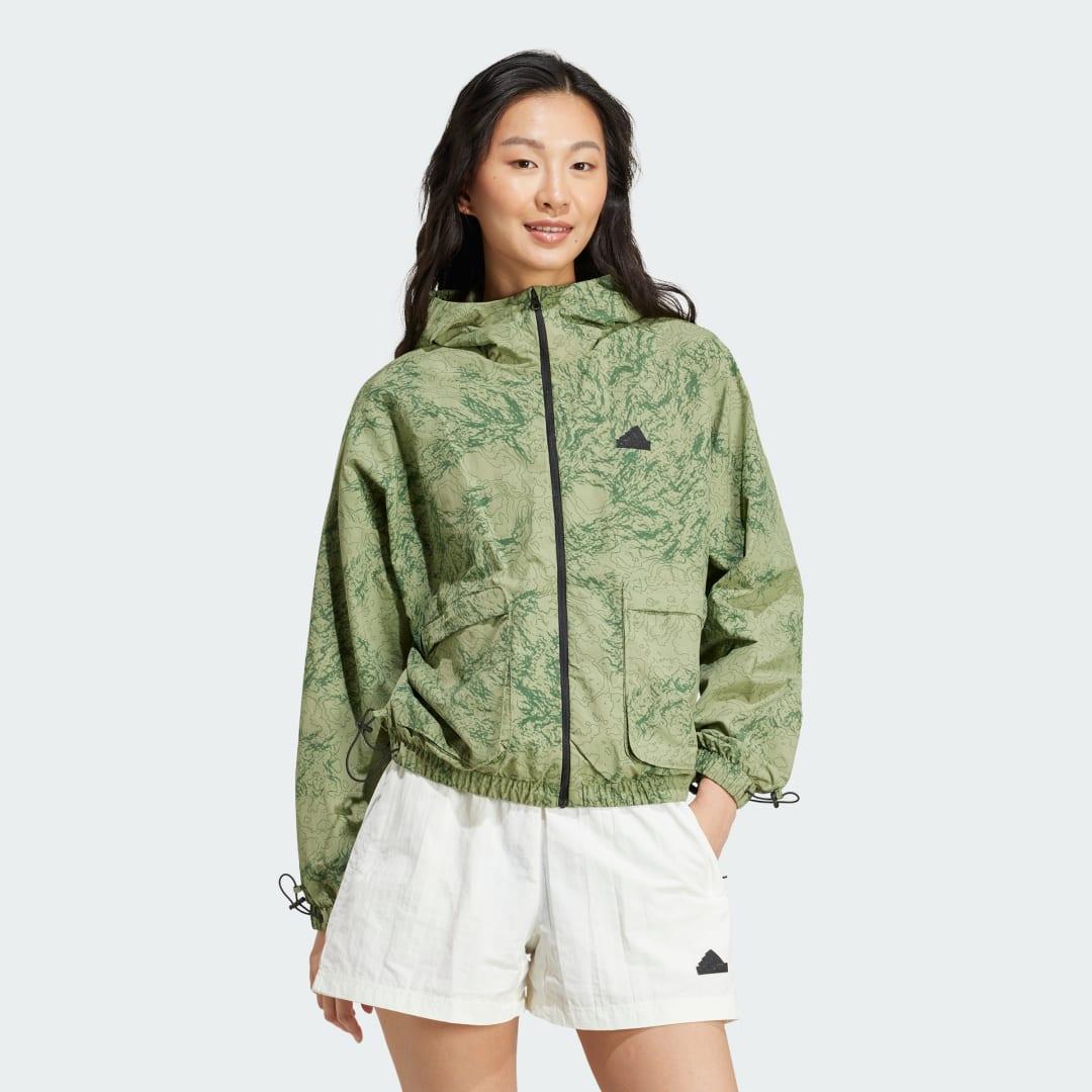 adidas City Escape Woven Windbreaker Tent Green L Womens Product Image