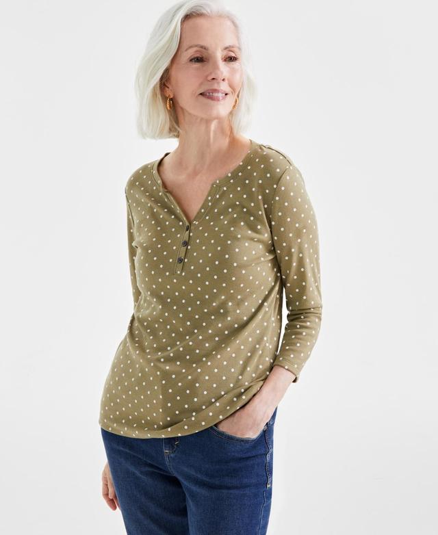 Style & Co Womens Printed 3/4 Henley Tee, Created for Macys Product Image