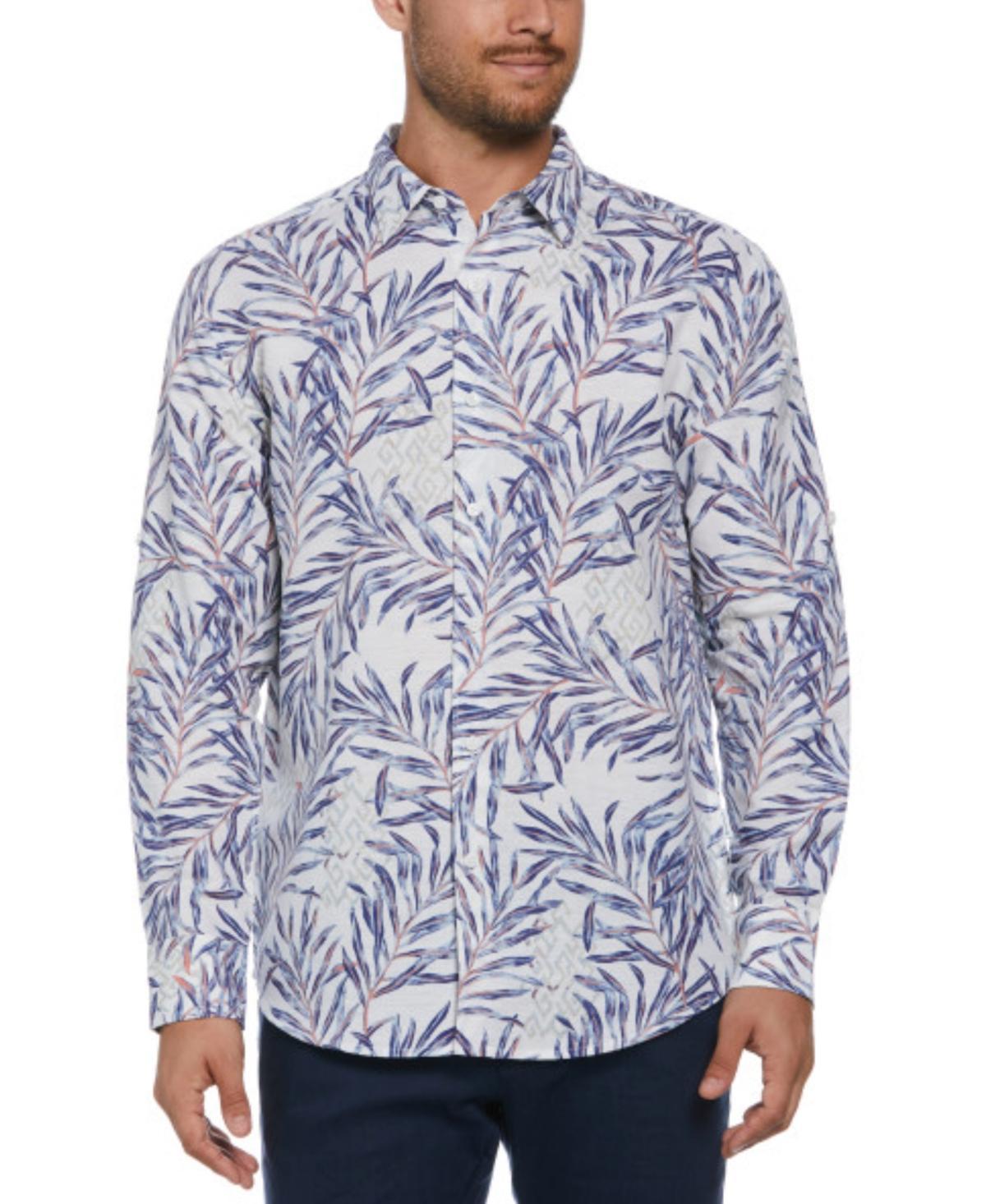 Cubavera Mens Long Sleeve Button Front Leaf Print Linen Blend Shirt Product Image