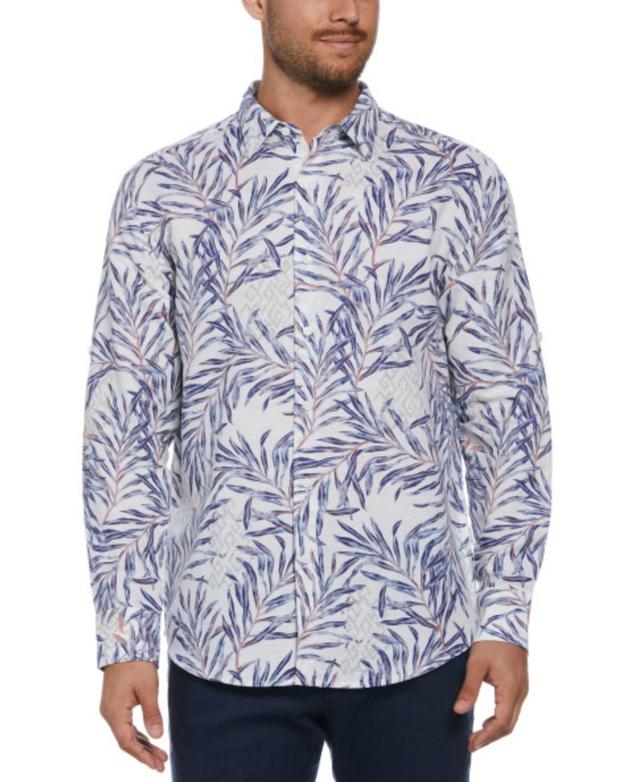 Cubavera Men's Linen Blend Geo Leaf Print Long Sleeve Shirt Product Image