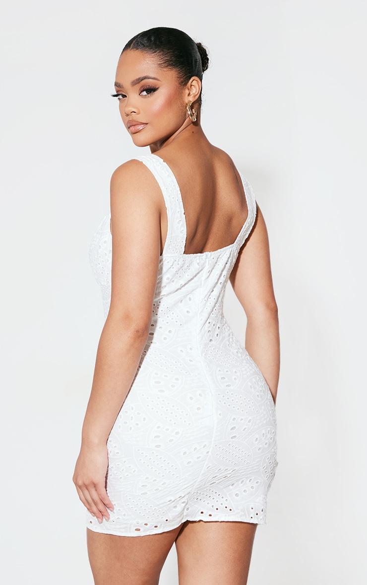 White Broderie Detail Bodycon Dress Product Image