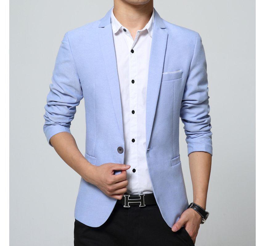 Notch Lapel Plain Single-Button Blazer Product Image