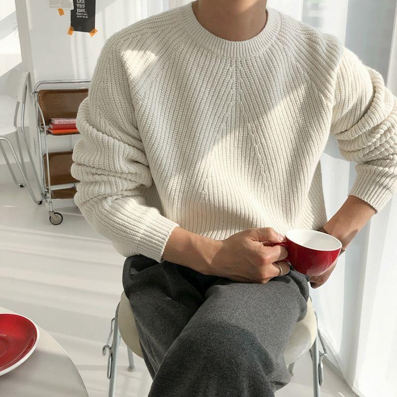 Crew Neck Plain Sweater Product Image