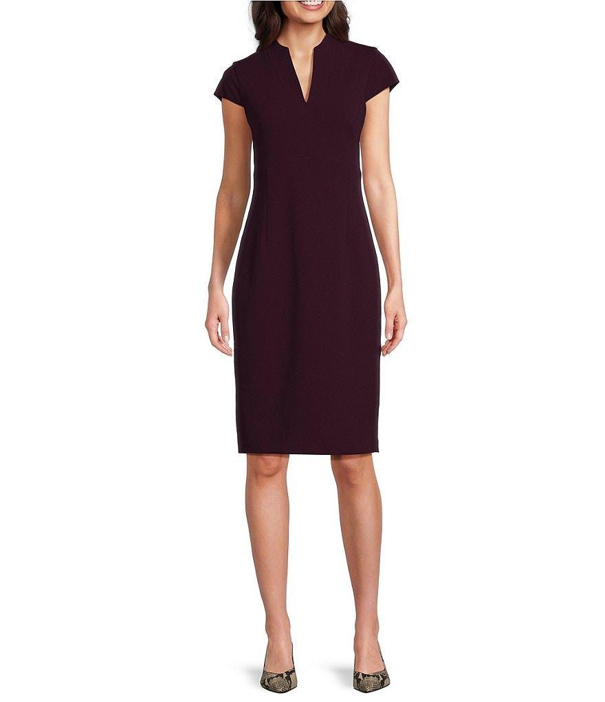 Calvin Klein Short Sleeve Split V-Neck Scuba Crepe Sheath Dress Product Image