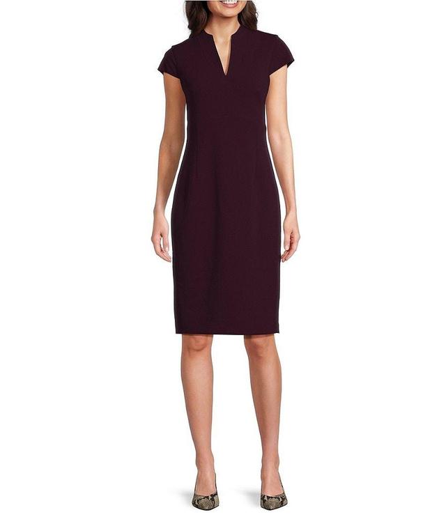 Calvin Klein Short Sleeve Split V-Neck Scuba Crepe Sheath Dress Product Image