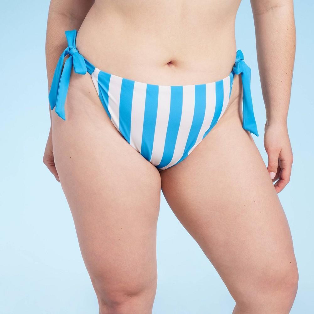 Womens High Leg Side-Tie Cheeky Bikini Bottom - Shade & Shore Blue Striped 1X Product Image