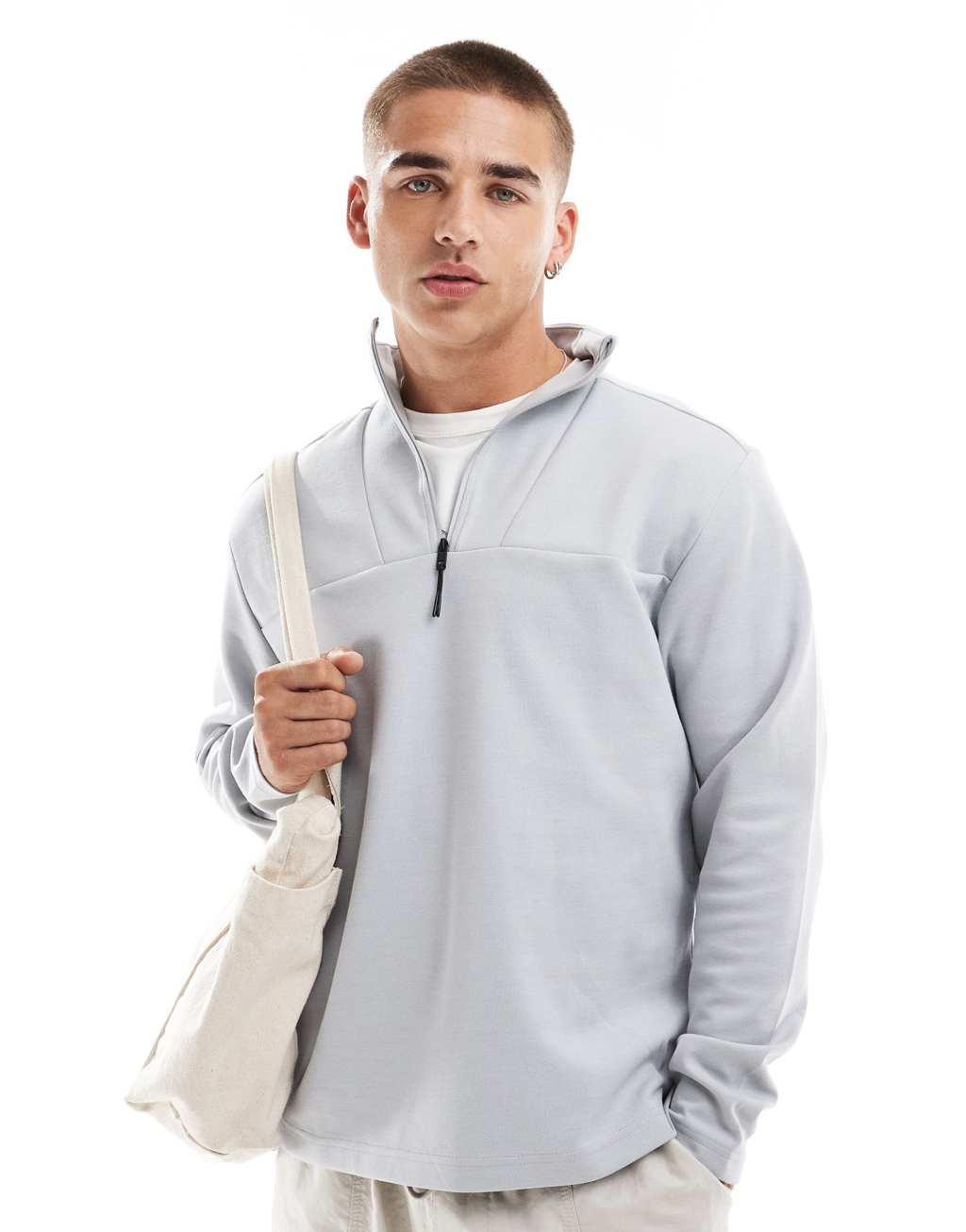 Jack & Jones half zip clean tech sweat in light gray  Product Image