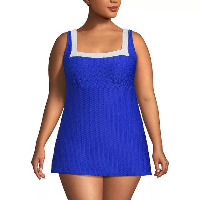 Plus Size Lands End Texture Squareneck Mini Swimdress Swimsuit, Womens Product Image