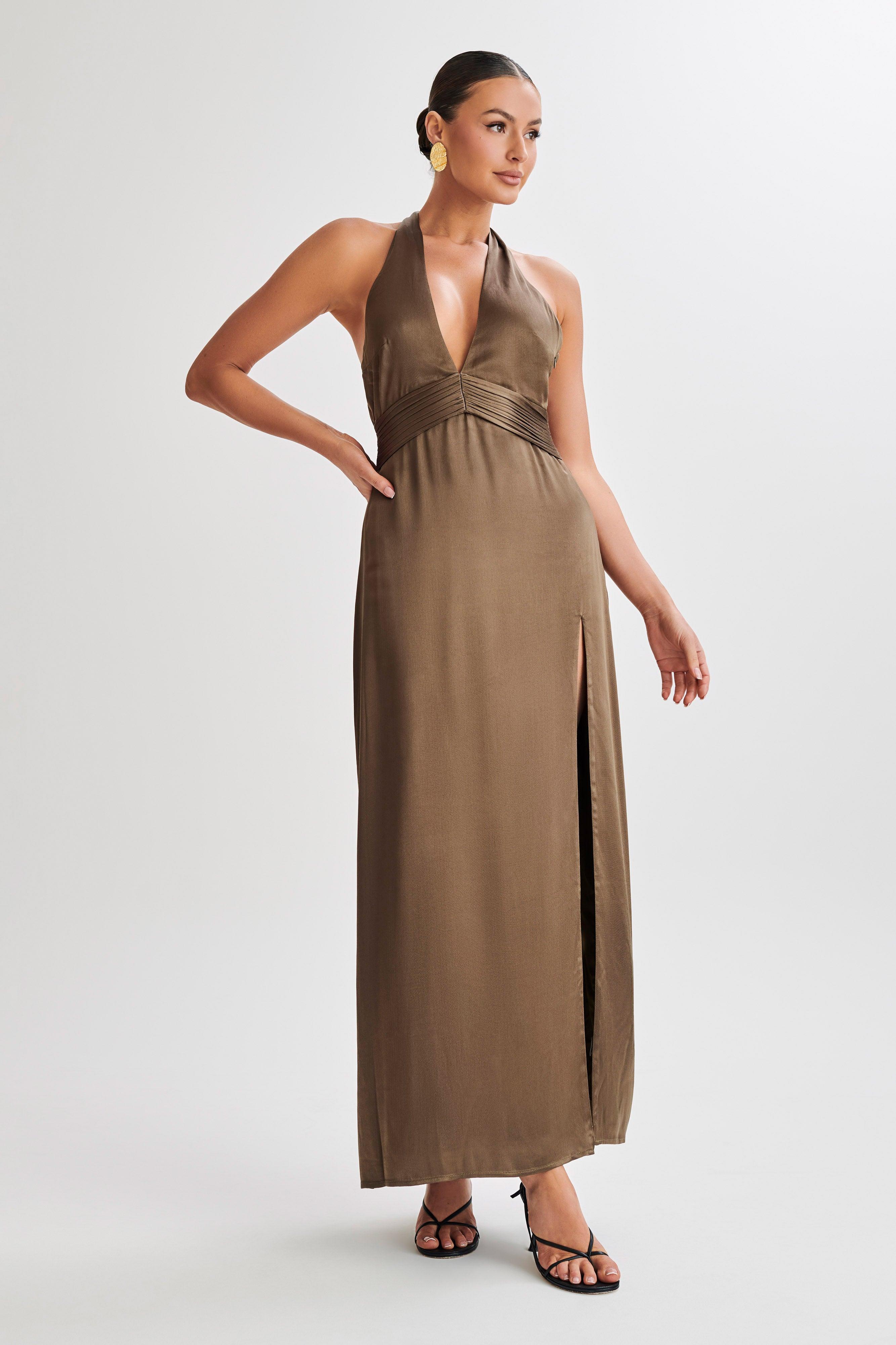 Milana Halter Maxi Dress - Khaki Product Image