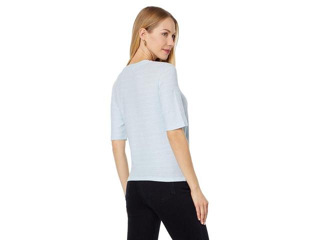 Vince Striped Relaxed Elbow Sleeve Crew (Sky/Off-White) Women's Clothing Product Image