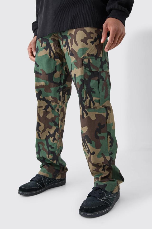 Mens Green Relaxed Ripstop Camo Cargo Trouser, Green Product Image