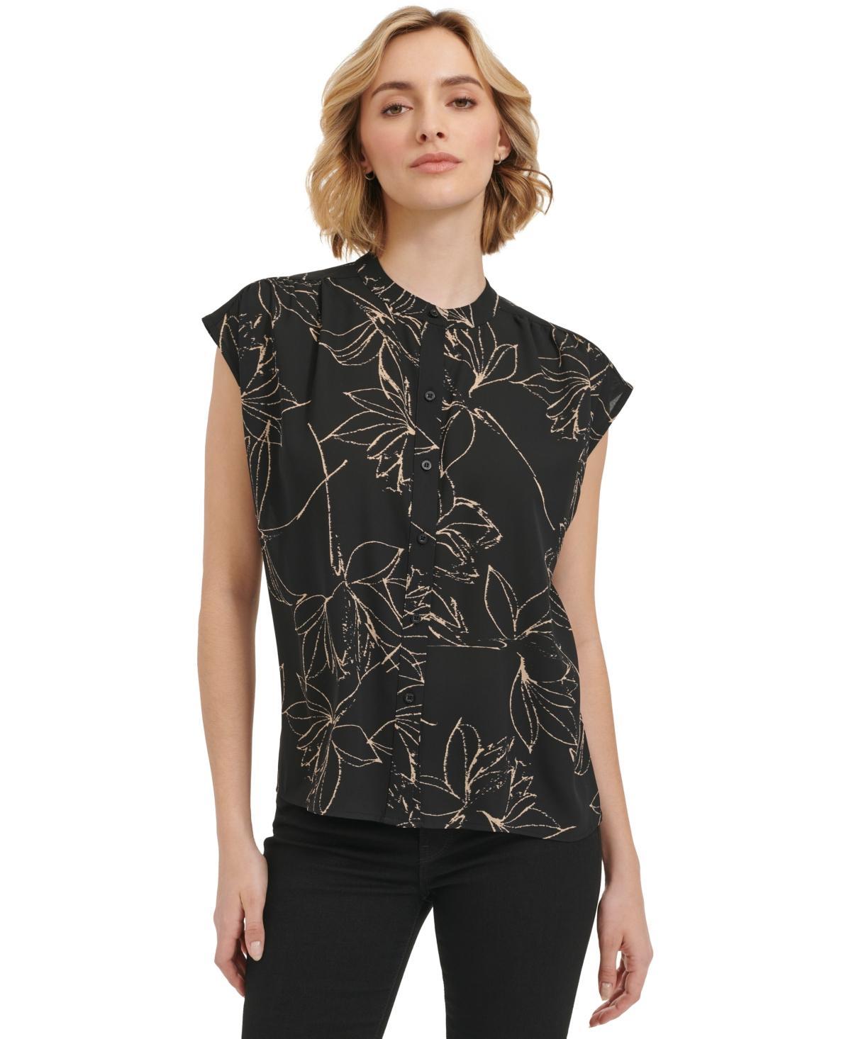 Calvin Klein Womens Short-Sleeve Printed Button Front Shirt Product Image