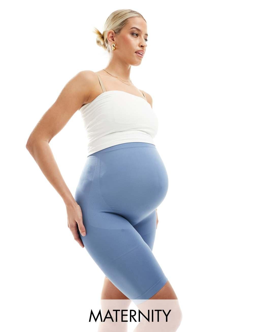 Mamalicious Maternity over the bump shapewear shorts in denim blue Product Image