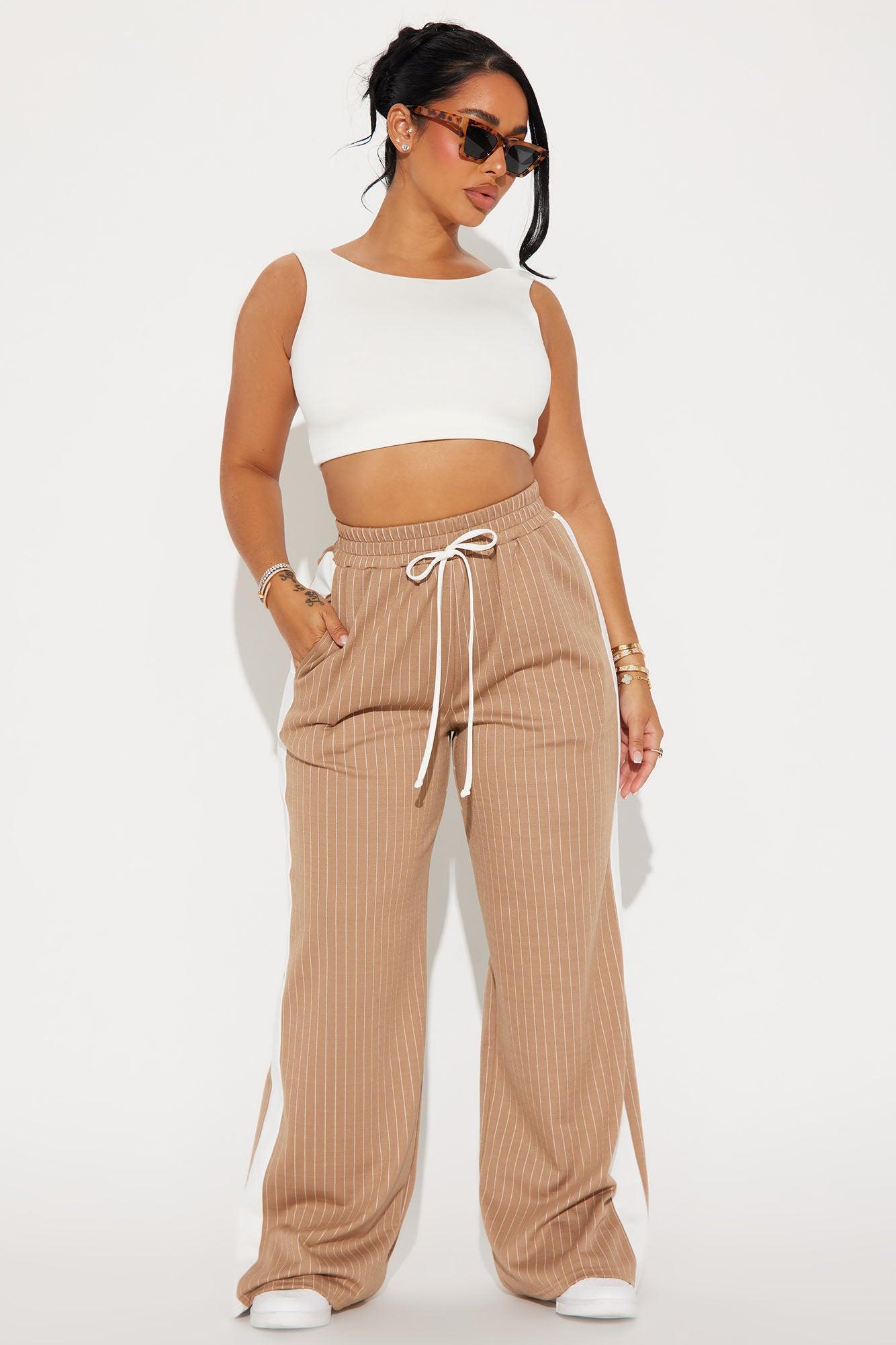 Want Nothing More Pinstripe Track Pant - Taupe/combo Product Image