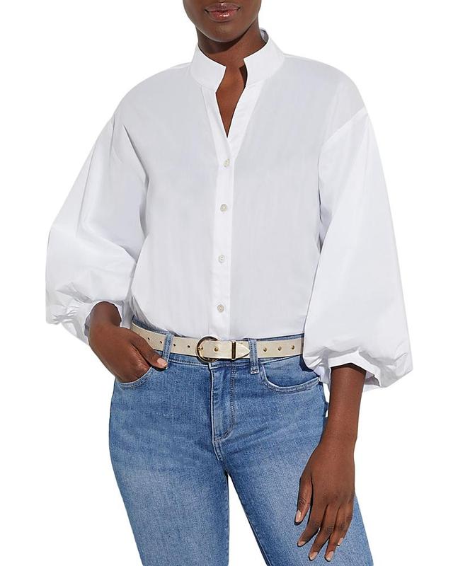 Womens BIshop-Sleeve Cotton Poplin Button-Front Blouse Product Image