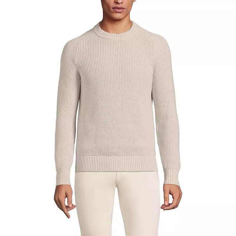 Lands End Mens Cotton Drifter Saddle Crewneck Shaker Sweater Product Image