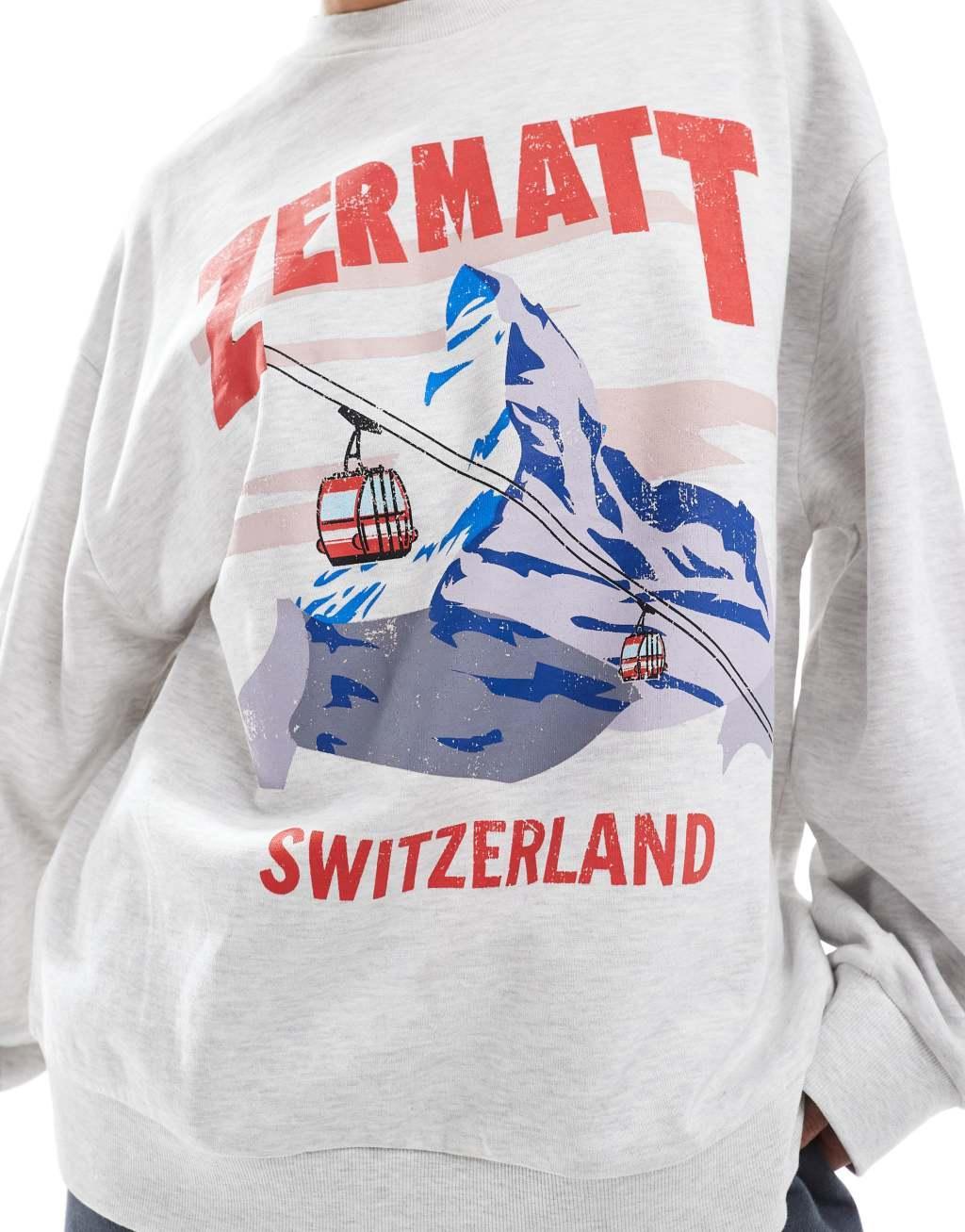 ASOS DESIGN oversized sweatshirt with Zermat print in ice heather Product Image