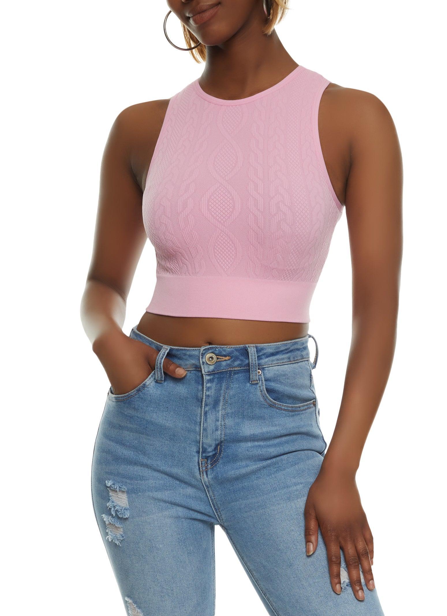 Womens Seamless Cable Knit Cropped Tank Top Product Image