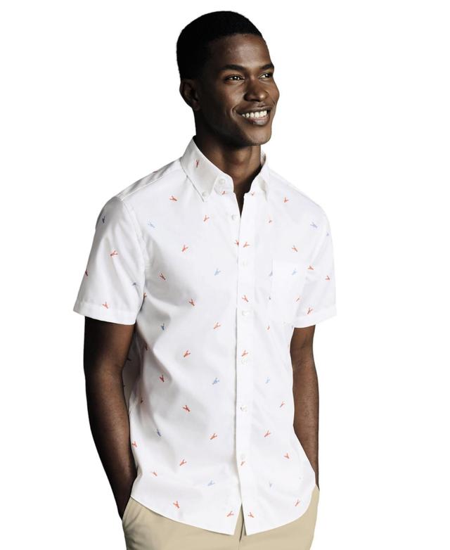 Charles Tyrwhitt Mens Slim Fit Multi Button-Down Collar Non-Iron Lobster Print Short Sleeve Shirt Product Image