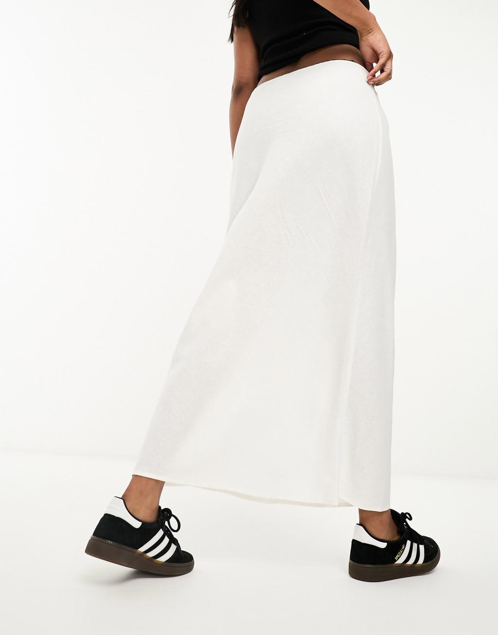 ASOS DESIGN linen bias midi skirt in natural  Product Image