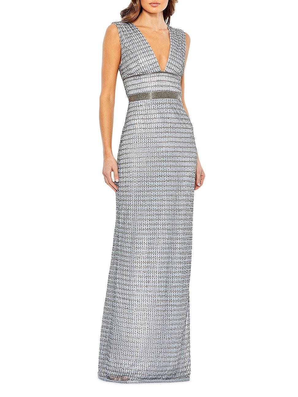 Womens Beaded V-Neck Column Gown product image