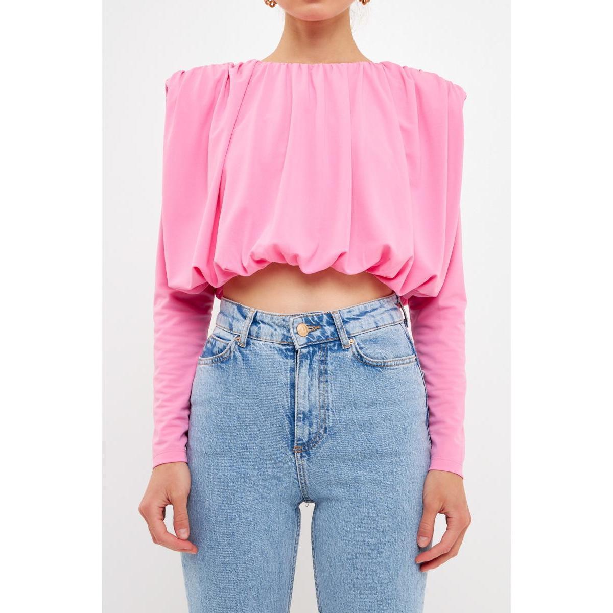 Grey Lab Shoulder Pad Pleat Crop Blouse in Pink at Nordstrom, Size X-Small Product Image