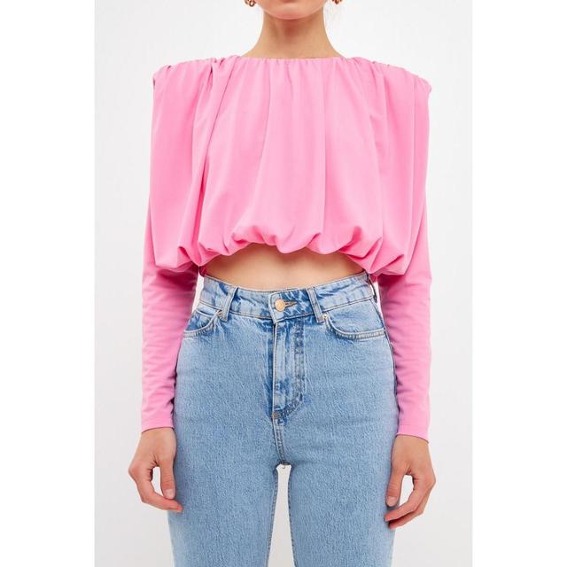 Grey Lab Shoulder Pad Pleat Crop Blouse in Pink at Nordstrom, Size X-Small Product Image