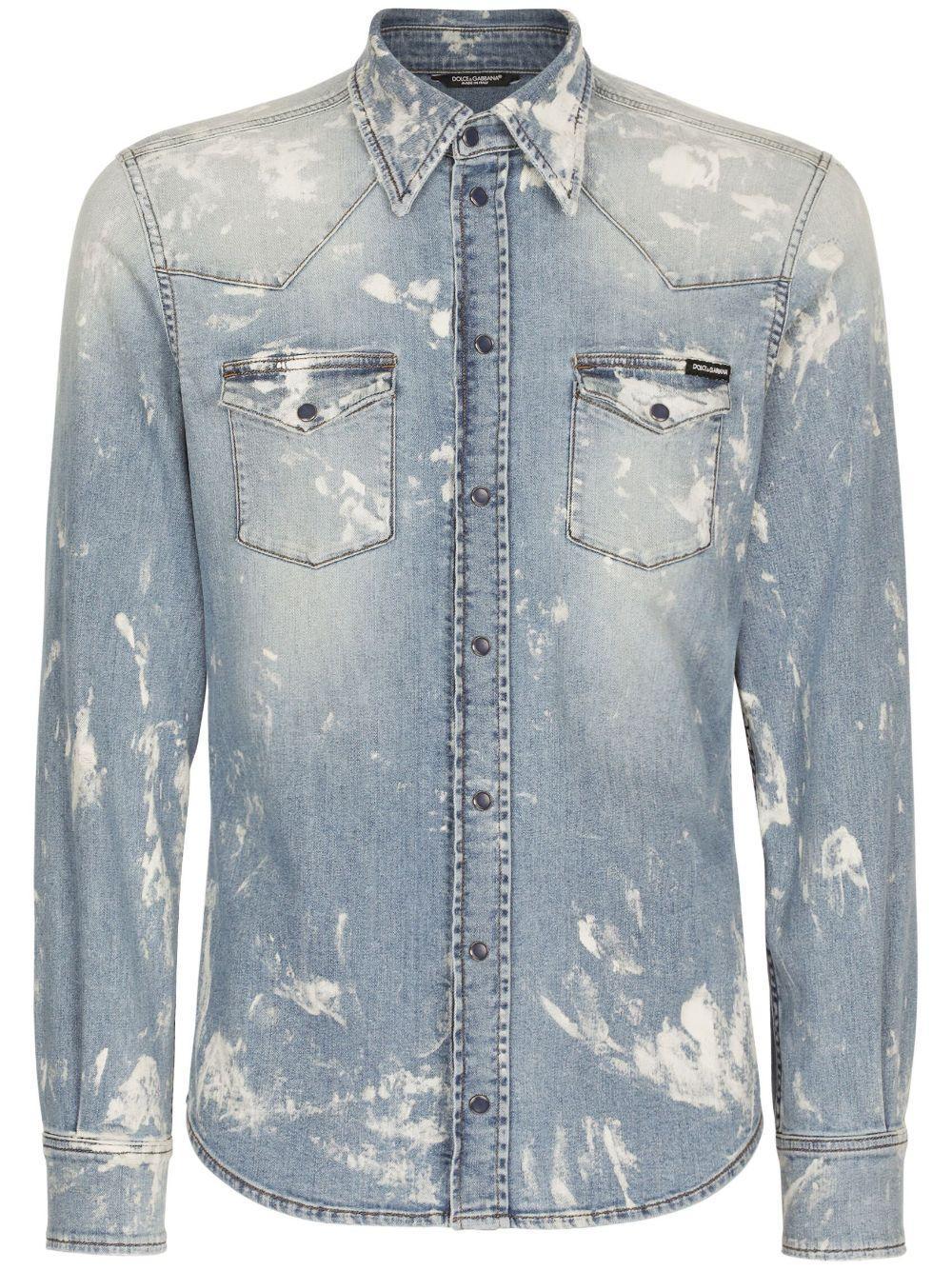 Bleached Button-up Denim Shirt In Blue Product Image