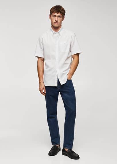 MANGO MAN - 100% cotton short-sleeved shirt whiteMen Product Image