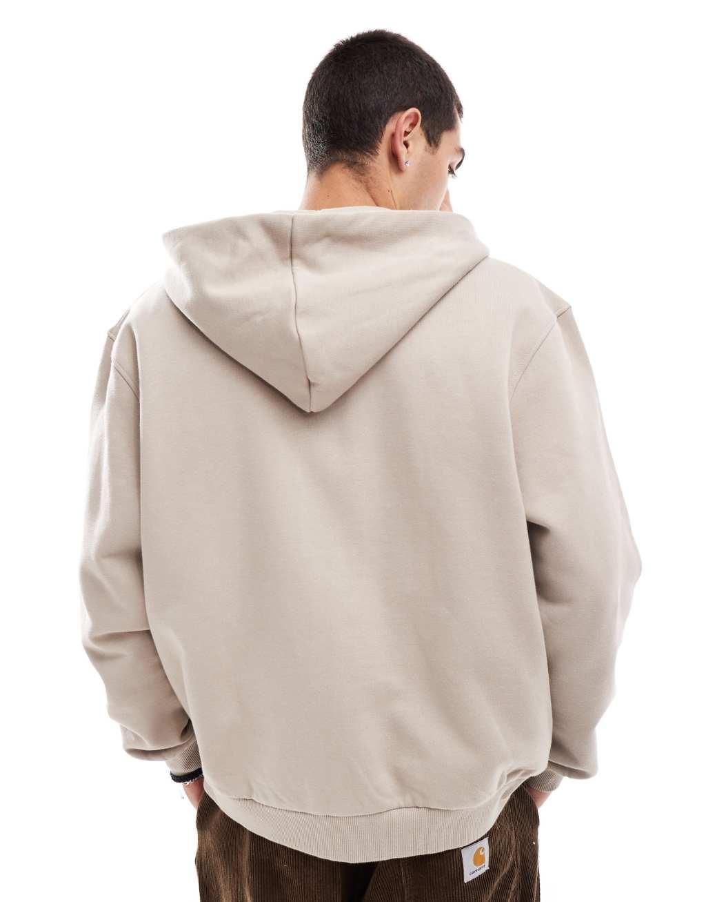 ASOS DESIGN premium heavyweight oversized zip up hoodie 400gsm in beige Product Image