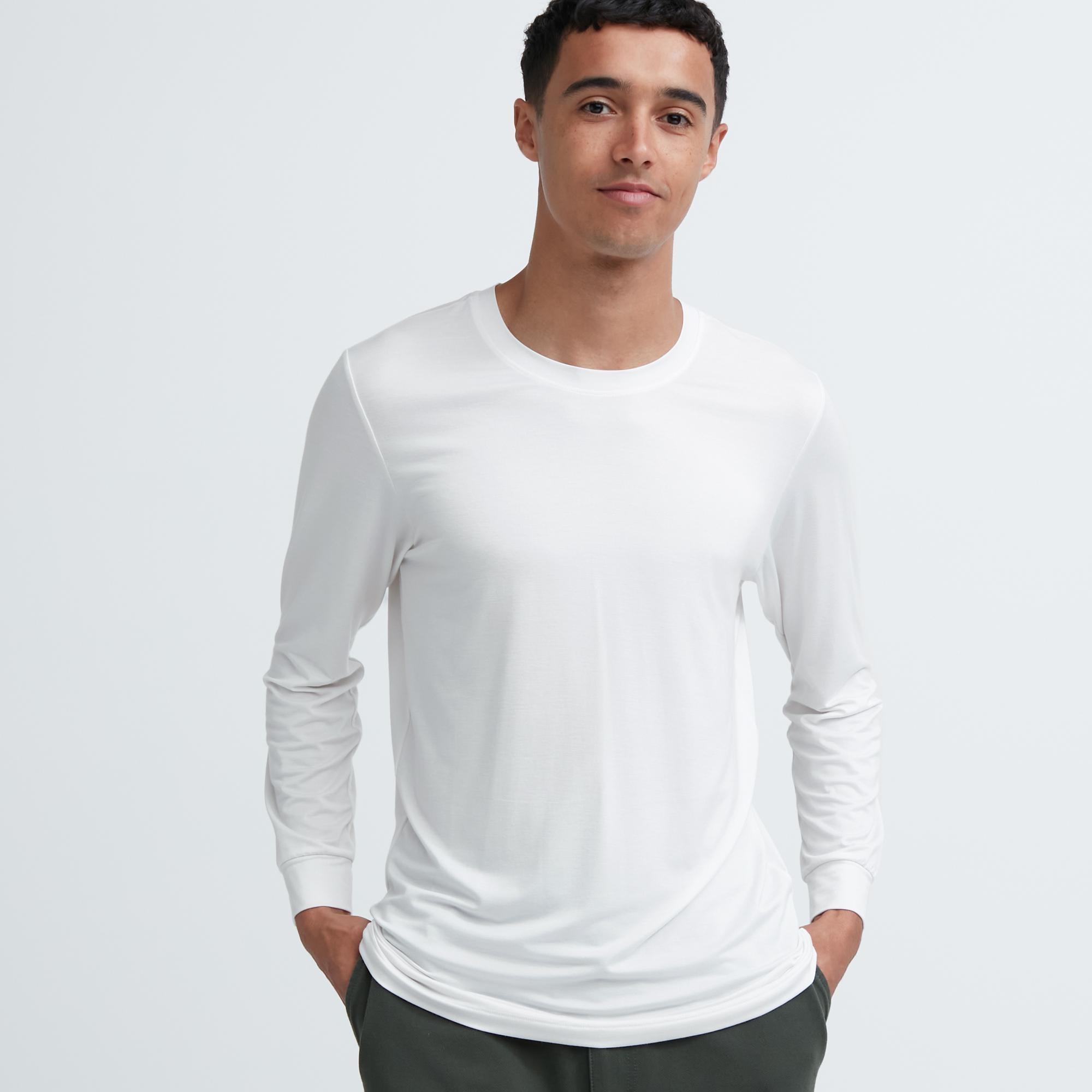 Mens Heattech Crew Neck Long-Sleeve T-Shirt with Moisture-Wicking White Large UNIQLO US Product Image