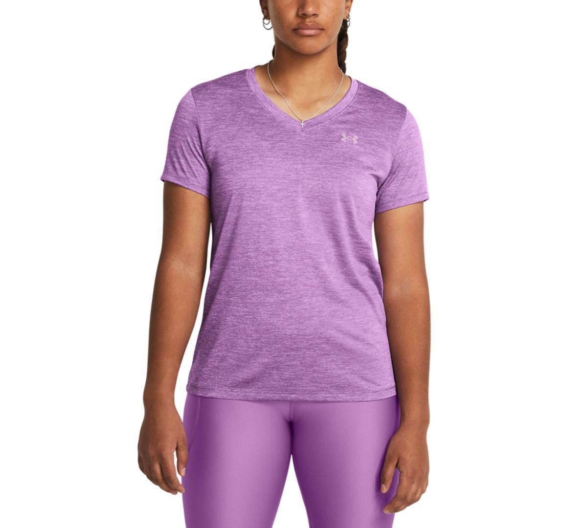 Under Armour Womens Twist Tech V-Neck Short-Sleeve Top - Rebel Pink / Product Image