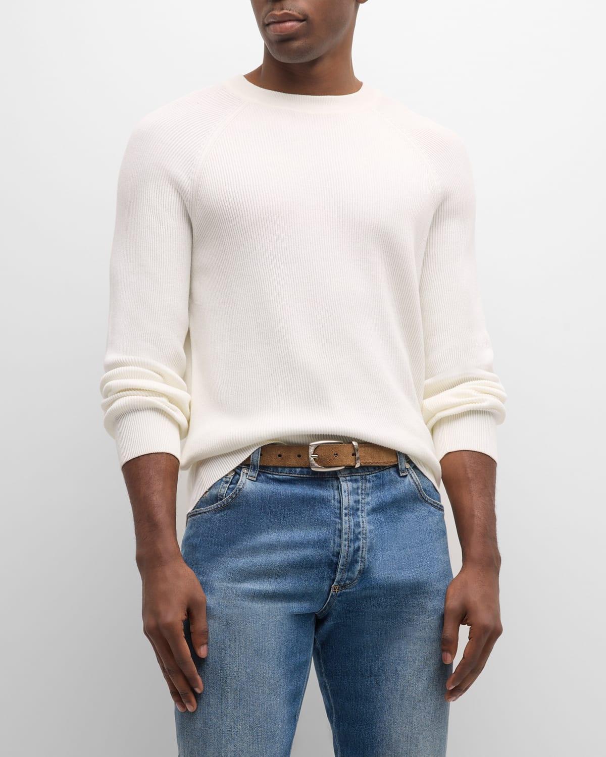 Mens Ribbed Cotton Crewneck Sweater Product Image