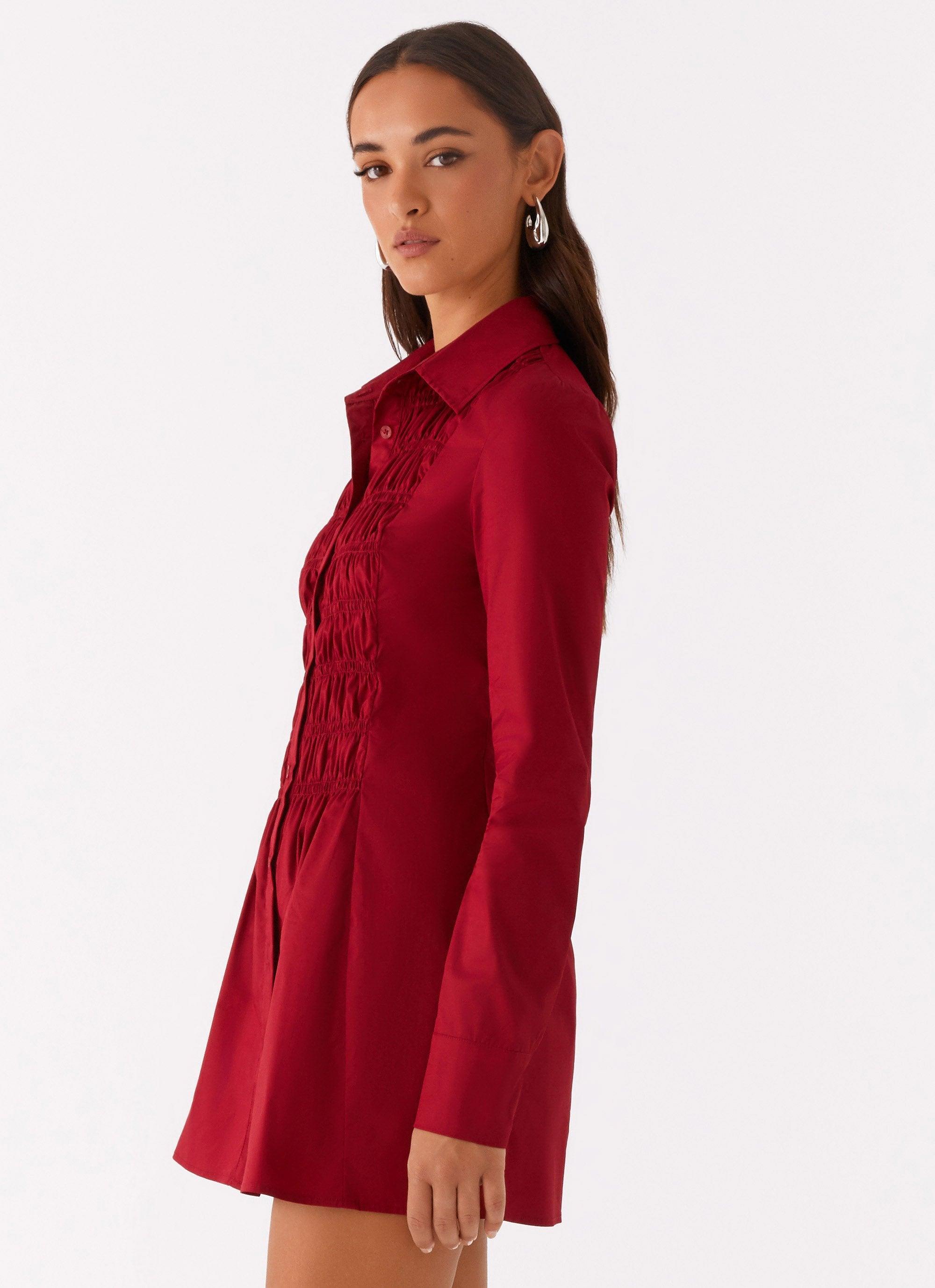 Tessie Shirred Shirt Dress - Rhubarb Product Image