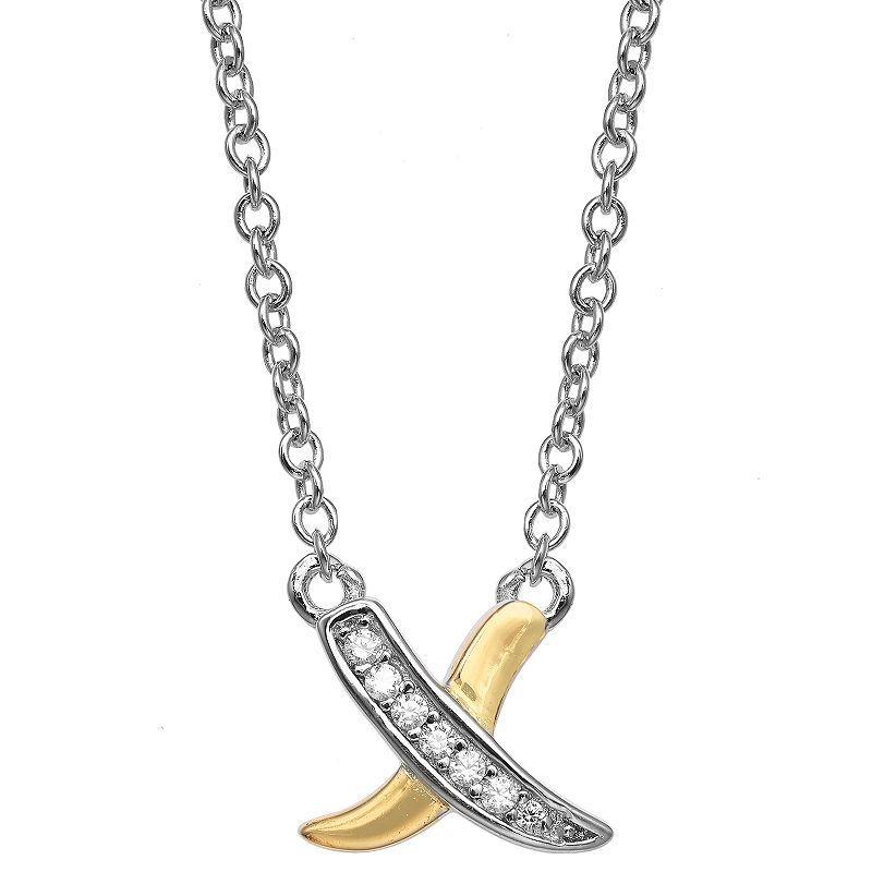 Womens PRIMROSE Primrose two tone sterling silver and 18k gold plated polished pave cubic zirconia X necklace shipped on an 18 inches cable chain and secured with spring-ring clasp to complete the look., Womens Product Image