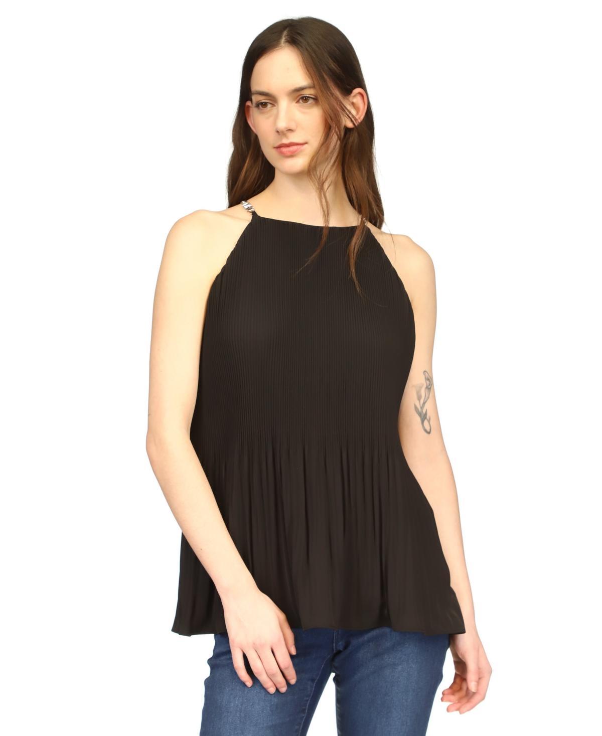 Michael Michael Kors Womens Chain-Strap Halter-Neck Pleated Top Product Image