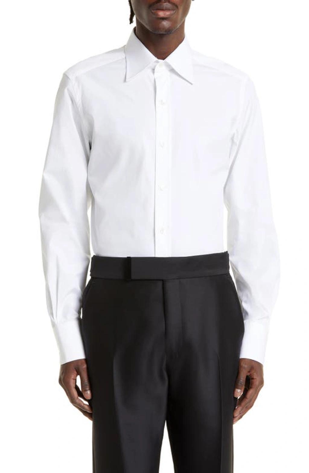 TOM FORD White Slim-fit Pinned-collar Double-cuff Cotton-poplin Shirt Product Image