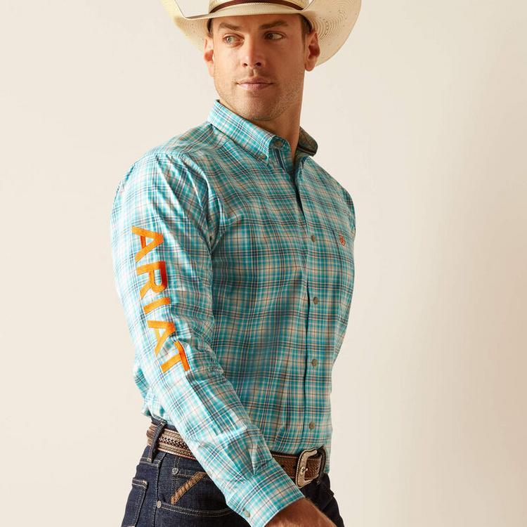 Ariat® Men's L/S Turquoise Plaid Pro Series Team Vincent Classic Fit Button Shirt Product Image