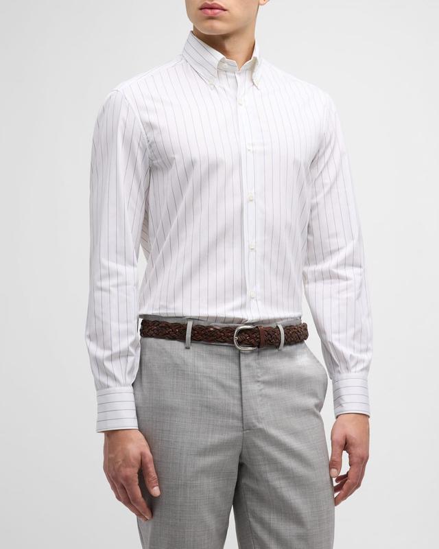 Mens Wide Stripe Cotton Poplin Dress Shirt Product Image