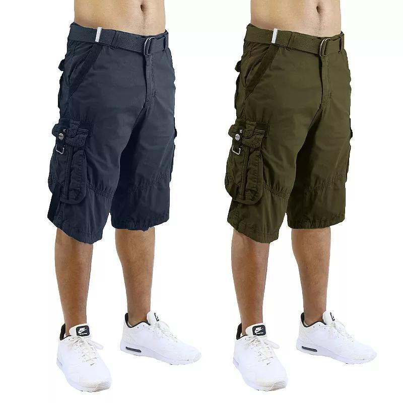 Mens Blu Rock 2-Pack Distressed Cotton Cargo Shorts with Belt Navy Green Product Image