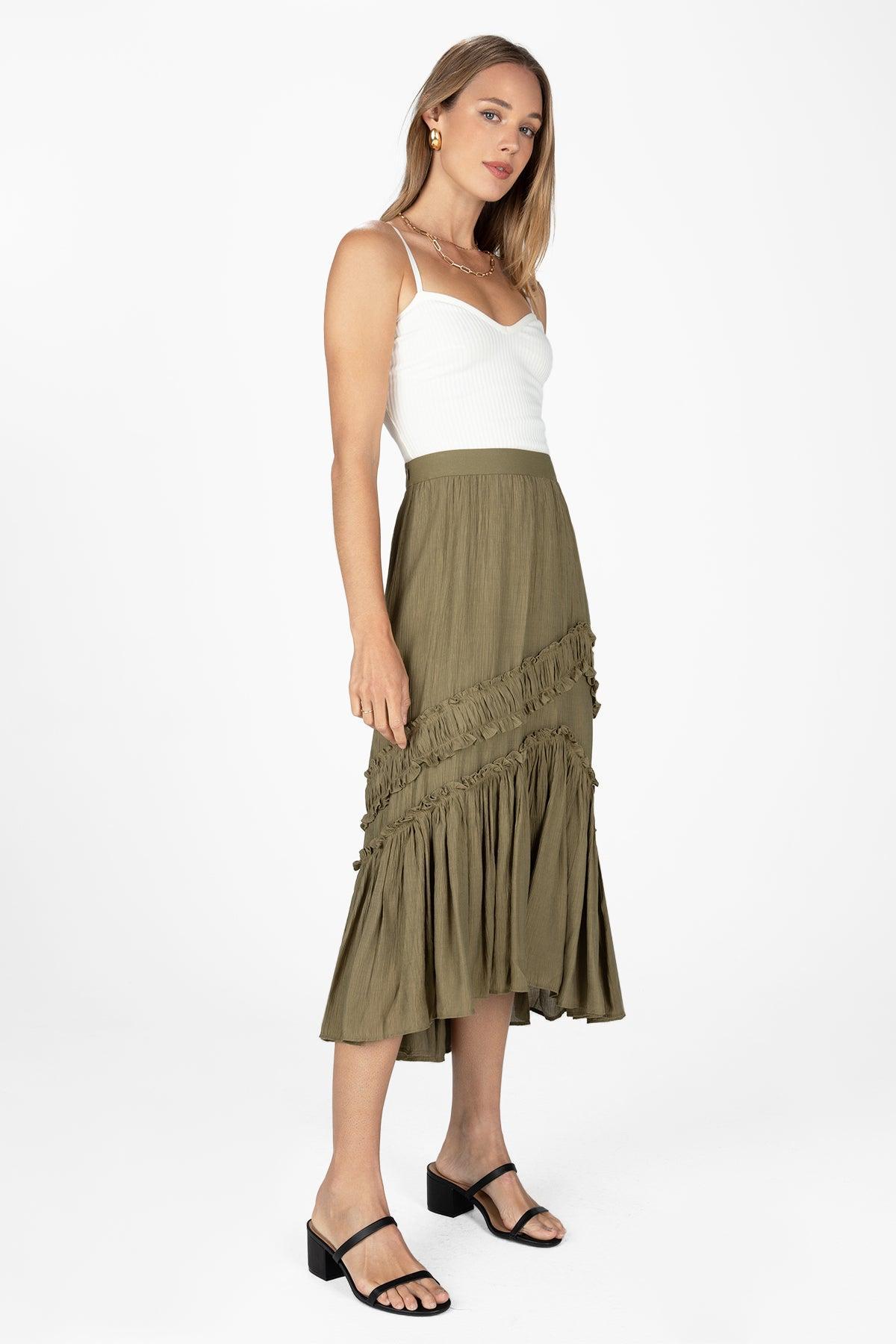 Asymmetical Ruffle Midi Skirt Product Image